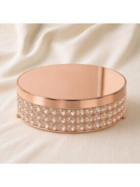 Rose Gold Crystal Mirrored Cake Stand 12" Round Display Riser Wedding Centerpiec